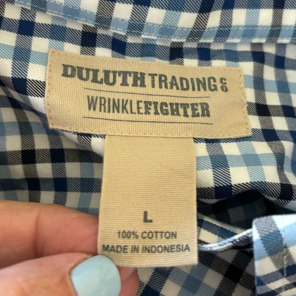 Duluth Trading Co Mens Large Wrinkle Fighter Shirt 100% Cotton Plaid Button Down - Picture 2 of 6